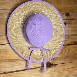 Sun in sand lavender and straw colored hat